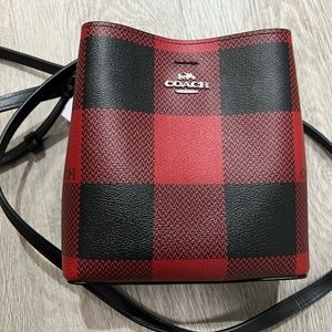 Coach Red Plaid Mini Bucket Bag